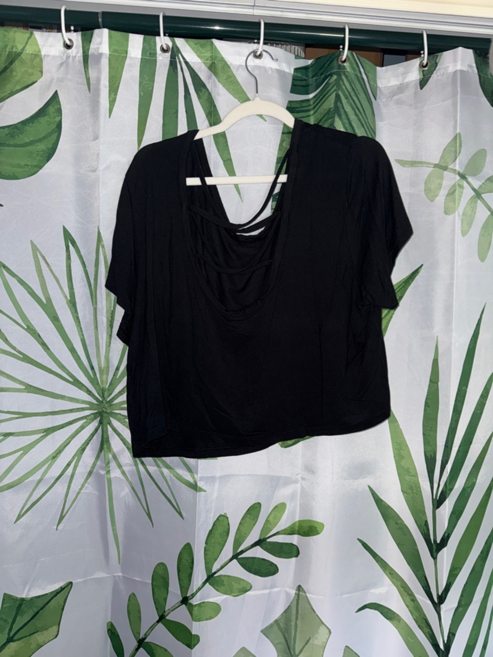 Black Draped V-Neck Women's Top